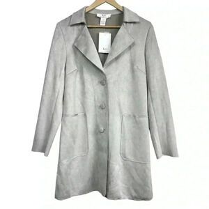 Magaschoni Suede Faux Leather Trench Coat Jacket | Size Medium